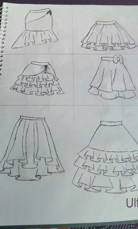 Layered Skirt Drawing, Achromatic Color Scheme Art, How To Draw Skirt Ruffles, Cloth Sketch, Pencil Drawings Of Girls, Fashion Illustration Tutorial, Fashion Design Books, Fashion Figure Drawing, Fashion Illustrations Techniques