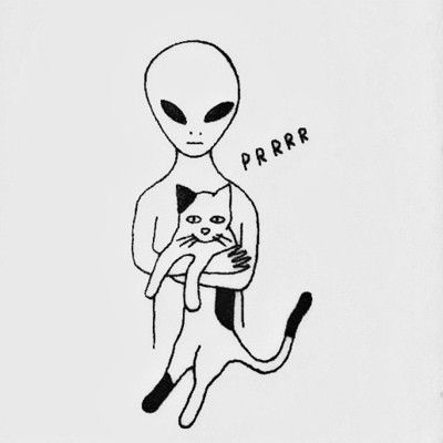 Alien And Cat Tattoo, Small Alien Tattoo, Rave Tattoo, Alien Tattoo Ideas, Tattoo Alien, Stick Poke Tattoo, Black Bird Tattoo, Animal Outline, Surreal Tattoo