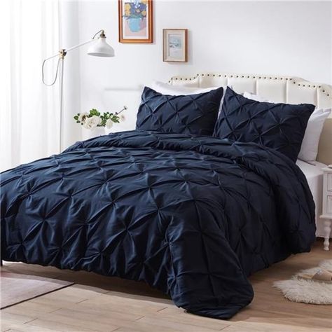 NexHome Twin Comforter Set Pintuck Black Comforter Set Soft Pinch Pleat Microfib Navy Blue Comforter, Pintuck Bedding, Black Comforter Sets, Pintuck Comforter, Black Comforter, Blue Comforter Sets, Bedroom Aesthetics, Blue Comforter, Twin Comforter Sets