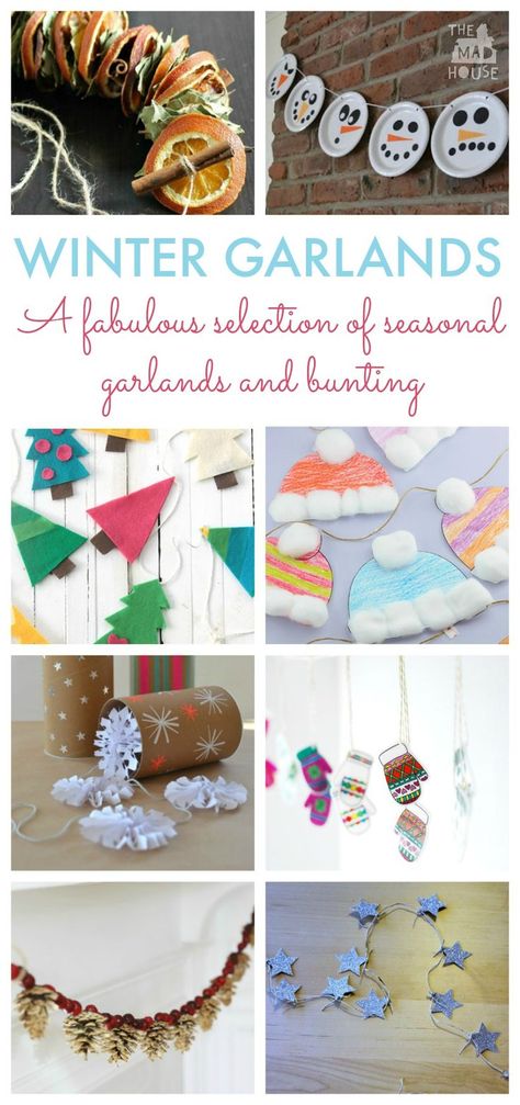 A fabulous selection of seasonal DIY garlands, perfect for winter and Christmas. Diy Garlands, Homemade Decorations, Winter Garland, Advent Activities, Winter And Christmas, Winter Craft, How To Make Labels, Parenting Inspiration, Diy Headboards