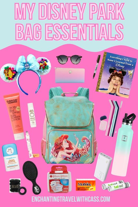 What’s In My Disney Park Bag, Disney Bag Essentials, Disney Day Bag, Disney Park Bag Essentials, Park Bag Essentials, Disney Travel Accessories, Disney Senior Trip, Theme Park Essentials, Disney Park Bag