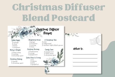 CHRISTMAS DIFFUSER BLENDS Recipe Postcard | Holiday Essential Oil Diffuser Blend Printable Postcard | Young Living | Instant Download Christmas Diffuser Blends Young Living, Christmas Diffuser Recipes, Recipe Postcard, Diffuser Blends Young Living, Christmas Diffuser Blends, Printable Postcards, Diffuser Blend, Diffuser Recipes, Essential Oil Diffuser Blends