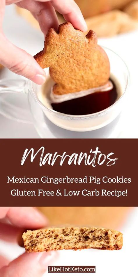 Marranitos (aka puerquitos or cochinitos de piloncillo) is a delicious Mexican pan dulce that tastes like a soft gingerbread cookie. These pig-shaped cookies are the perfect low-carb and gluten-free treat! With the same spicy-sweet flavor and fluffy texture, you won't even miss the traditional ingredients. This keto and sugar-free marranitos recipe from LikeHotKeto.com is made with almond flour, pea protein and natural sweeteners, so you can indulge guilt-free! Marranitos Recipe, Mexican Pan Dulce, Almond Flour Recipes Cookies, Soft Gingerbread, Low Carb Gluten Free Recipes, Pig Cookies, Soft Gingerbread Cookies, Gluten Free Vegetarian Recipes, Pan Sin Gluten