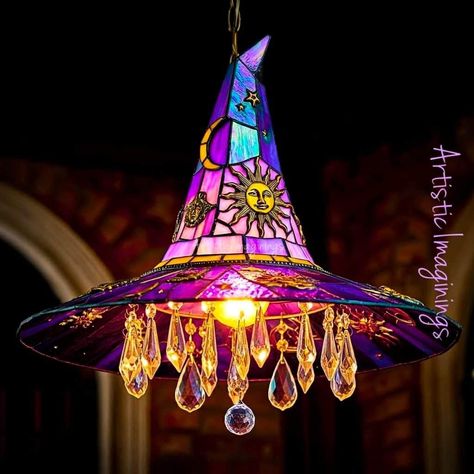 Hat Chandelier, Stained Glass Chandelier, I Love Lamp, Stained Glass Decor, Stained Glass Crafts, Stained Glass Designs, Dream Room Inspiration, A Witch, Pretty House