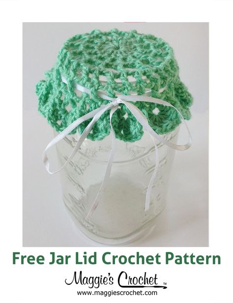 Jar Lid Free Crochet Pattern from Maggie's Crochet. Jar Lid Cover, Crochet Cozies, Jar Toppers, Crochet Jar Covers, Small Crochet Gifts, Jar Covers, Crochet Mug Cozy, Crochet Rugs, Crochet Cozy