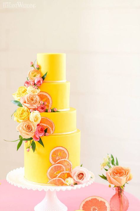 Summer Citrus Wedding, Yellow Wedding Cake, Citrus Wedding, Indiana Wedding, Wedding Inspiration Summer, Wedding Inspiration Board, Yellow Cake, Wedding Color Palette, Yellow Wedding