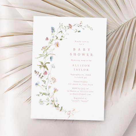 Elegant Pink Wildflower Rustic Boho Baby Shower Invitation #zazzle #weddinginvitations #birthdayinvitations #babyshowerinvitations #zazzleinvitations #monogram #businesscards #graduation #homedecor Vintage Winter Weddings, Country Garden Weddings, Rustic Boho Wedding, Boho Baby Shower Invitations, Baby Shower Supplies, Floral Baby Shower Invitations, Summer Sunshine, Rustic Invitations