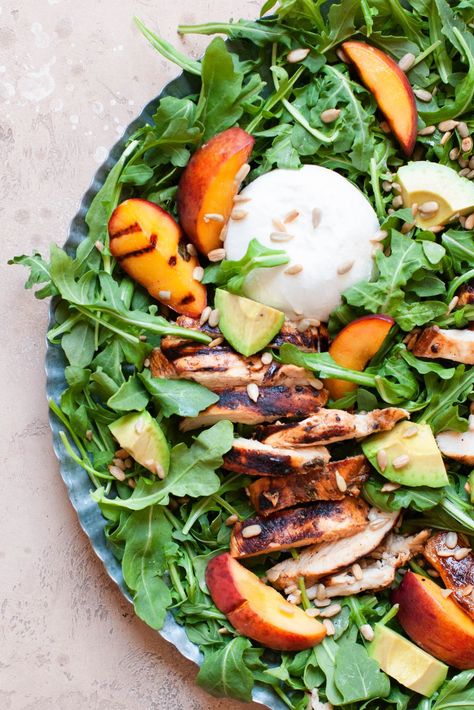 Peach Arugula Salad, Salad For A Crowd, Salad With Burrata, Salads For A Crowd, Burrata Salad, Pear Salad, Hearty Salads, Grilled Peaches, Arugula Salad