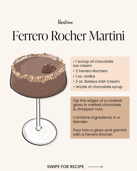 If you are a fan of dessert cocktails, this Ferrero Rocher Martini is for you! 🍫😍 Let us know in the comments if you would try this holiday cocktail! 😍🍫 Inspired by: @diycocktailguy on Instagram #ferrerorochermartini #ferrerorocher #martini #dessertcocktails #sweetcocktails #chocolate #holidaycocktails #chocolatehazelnut Dessert Cocktails, Sweet Cocktails, Martini Recipe, Baileys Irish Cream, Cocktail Desserts, Martini Recipes, Holiday Cocktail, Ferrero Rocher, Chocolate Syrup