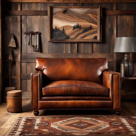 Discover 30 Authentic Western Home Decor Ideas for 2024 17 Western Accent Chairs For Living Room, Rustic Western Living Room, Western Home Decor Ideas, Western Cabin, Rustic Wooden Furniture, Western Living Room, Log Cabin Interior, Leather Sofa Living Room, Addition Ideas