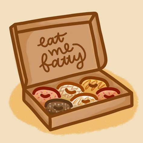 Box Of Donuts Drawing, Cookies Art Drawing, Cute Box Drawing, Donut Drawing Aesthetic, Donut Illustration Cute, Cute Dessert Drawings, Box Drawing Art, Donuts Drawing, Donuts Stickers