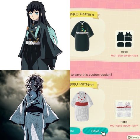 Demon Slayer Acnh Designs, Animal Crossing Demon Slayer Clothes, Acnh Demon Slayer Design, Acnh Cosplay Designs, Animal Crossing Cosplay Codes, Demon Slayer Animal Crossing Design, Animal Crossing Anime Codes, Animal Crossing Anime Outfits, Acnh Anime Designs