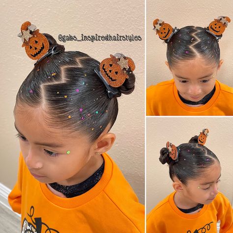 Christmas Program Hairstyles For Kids, Toddler Halloween Hair, Easy Little Girl Hairstyles, Girl Hair Dos, Toddler Hairstyles, Christmas Program, Pumpkin Costume, Toddler Halloween, Halloween Hair