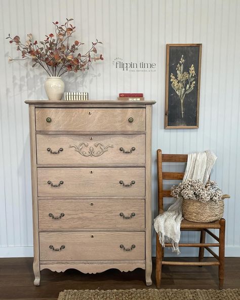 Goodbye red paint, hello natural charm! 🌿✨ This vintage dresser was lost under layers of bold paint, but after a full transformation, it’s back to its original beauty. Bringing out those stunning wood grains was so rewarding! Swipe to see the before and after! ✨ Paint wash using a mix of Stone & Knapsack Khaki from @melangepaints ✨ Stained using @generalfinishes Van Dyke Brown Glaze #FurnitureRefinishing #VintageMakeover #BeforeAndAfter #NaturalWoodFinish #FlippinTime #ipainteditprettyo... Light Brown Painted Furniture, Brown Painted Furniture, White Wash Dresser, Vintage Makeover, Dresser Brown, Paint Wash, Tan Paint, Vintage Dresser, Brown Paint