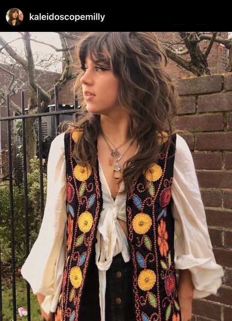 70s Scarf Outfit, 60s Boho Fashion, Vest 70s Outfit, Whimsigoth Concert Outfit, 70s Bohemian Fashion, Jean Vest Outfits 70s, 70s Sweater Vest Outfit, 1960 Outfits 60s Style Retro, Hippie 60s Outfits