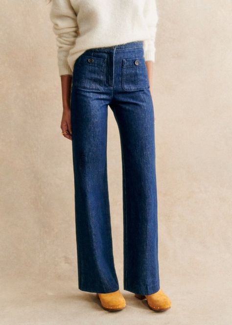 Cotton Textile, Slim Denim, High Waist Fashion, Long Trousers, Mode Inspiration, Slim Jeans, Work Fashion, Parisian Style, Wide Leg Jeans