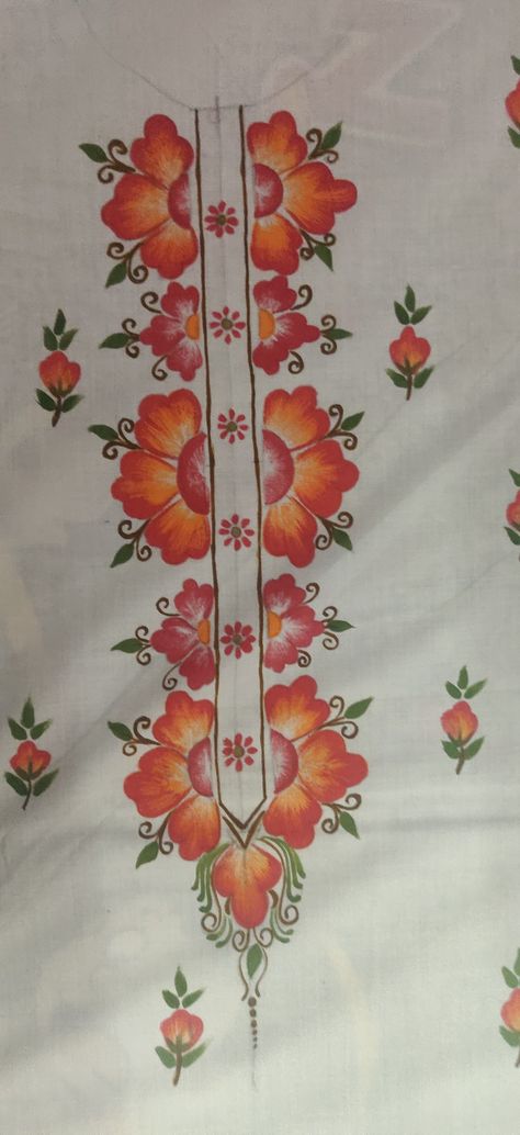 Suite Painting Design, Fabric Painting Designs For Kurtis, Yoke Designs, Handpainted Suits, Fabric Colour Painting, Fabric Paint Shirt, Cloth Painting, Saree Painting Designs, Fabric Paint Diy