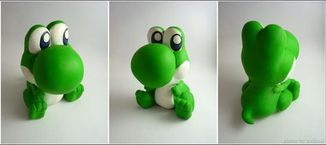 Baby Yoshi (Mario) by RedAliceCreations on DeviantArt Yoshi From Mario, Clay Mario, Mario Bros Cake, Mario E Luigi, Fimo Ideas, Mario Game, Model Magic, Polymer Clay Figures, Clay Baby