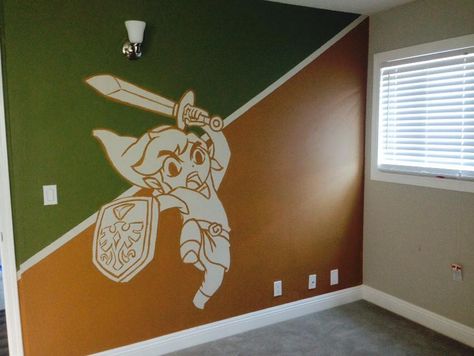 The Legend of Zelda: The Wind Waker official Link artwork 2 colors painted wall | #TWWHD http://www.pinterest.com/zeldanet/ New Bedroom, Bedroom Murals, Video Game Rooms, Ideas Hogar, Boys Bedroom Decor, Video Game Room, Game Room Design, Boy's Bedroom, The Legend Of Zelda