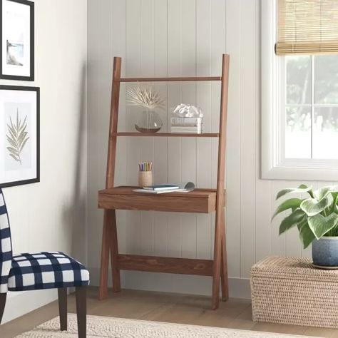 Leaning Wall Desk, Ladder Shelf Desk, Leaning Ladder Desk, Grandma House, Freestanding Desk, Displaying Plants, Vanity Space, Ladder Desk, Leaning Ladder