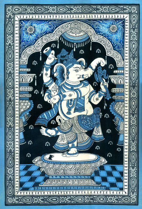 Orissa Pattachitra, Blue Ganesha, Phad Painting, Perfect Symmetry, Buddhist Art Drawing, Contemporary Folk Art, Kalamkari Painting, Geometric Design Art, Ganesh Art