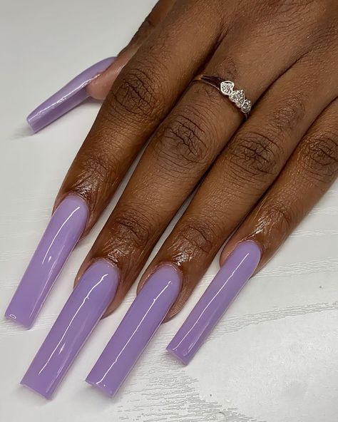 Violet Color Nails, Xl Purple Acrylic Nails, Pastel Purple Coffin Acrylic Nails, Solid Color Nail Sets, Natural Long Nails Aesthetic, Light And Dark Purple Nails, Long Acrylic Nails Solid Color, Solid Colour Acrylic Nails, Purple Acrylic Nails Designs