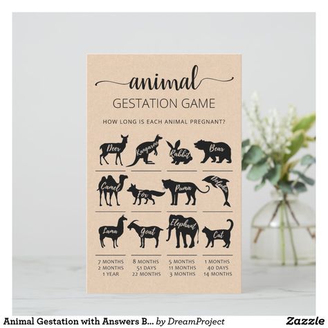 Kangaroo Baby Shower Theme, Animal Gestation Game, Shower Activities, Baby Shower Party Games, Pregnant Baby, Rose Gold Confetti, Baby Shower Activities, Game Card, Cat 2