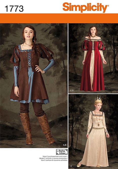 Amazon.com: Simplicity 1773 Misses' Costume Sewing Pattern, Size R5 (14-16-18-20-22): Arts, Crafts & Sewing Hunting Dress, Moda Medieval, Ren Faire Costume, Fest Outfits, Lady Like, Costume Sewing Patterns, Queen Costume, Medieval Costume, Costume Patterns