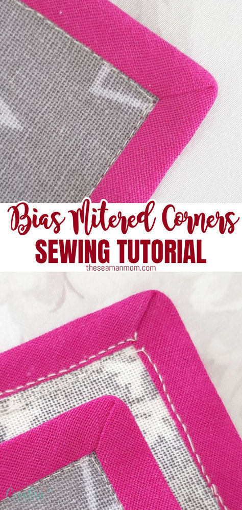 This simple and easy to follow step-by-step tutorial helps you learn a very handy skill: how to sew mitered corners with bias tape! Use this cool technique for bias tape mitered corners to help sewing projects like napkins, place mats, table runners, table cloths etc to look more polished! #easypeasycreativeideas #sewing #sewingtips #sewingforbeginners Intermediate Sewing Projects, Bias Tape Corners, Sew Mitered Corners, Bias Tape Tutorial, Sewing Mitered Corners, Sewing Bias Tape, Quilt Corners, Runners Table, Sewing Creations