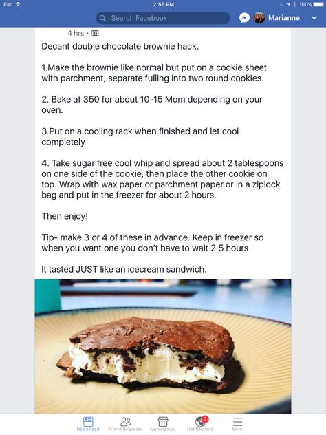 Optavia brownie hack! Ice cream 🍦 sandwich Optavia Fueling Hacks Brownie, Lean Green Meals, Optavia Fueling Hacks, Brownie Hacks, Fueling Hacks, Medifast Recipes, Dessert Hacks, Lean Protein Meals, Low Fat Desserts