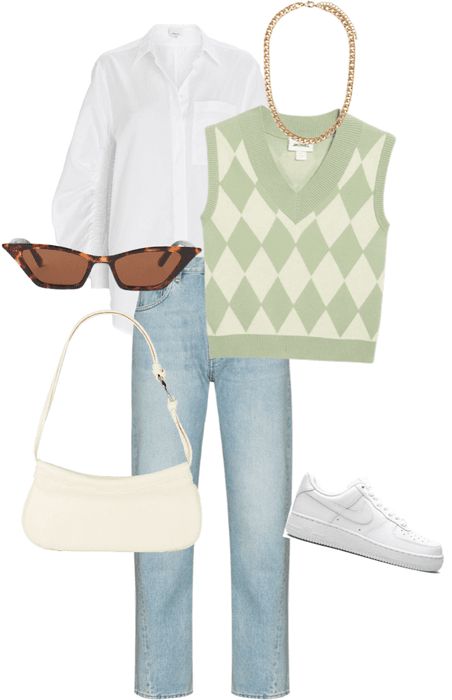 Green Outfit Ideas Casual, Green And Cream Outfit, Green Aesthetic Outfits, Like Aesthetic, Cream Outfit, Cute And Aesthetic, Top Aesthetic, Woman Style, Green Outfit