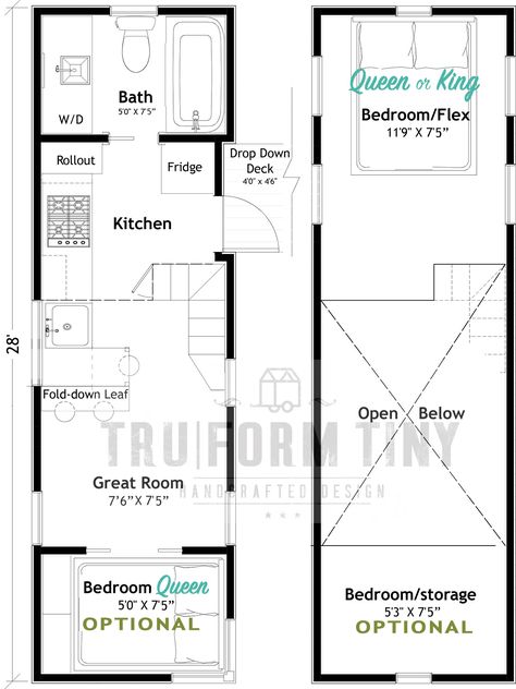 Truform Tiny House, Tiny Home On Wheels Floor Plans, Tiny House On Wheels Floor Plans, Tiny House Plans On Wheels, Tiny Houses On Wheels, Diy Tiny House, Small Tiny House, Tiny House Loft, Tiny House Layout