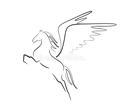 Mini Pegasus Tattoo, Small Pegasus Tattoo, Pegasus Tattoo Minimalist, Pegasus Drawing Easy, Fantasia Pegasus Tattoo, Pegasus Wings Tattoo, Simple Horse Tattoo Line Drawings, Pegasus Illustration, Pegasus Drawing