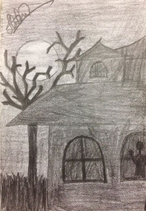 this is my pencil sketch , i drew a haunted house at night. there's also a ghost in it. #pencilsketch #drawing #horror #haunted #dark #ghost Drawing Horror, House At Night, Dark Ghost, Scary Houses, Scary Drawings, A Haunted House, Spooky House, Simple Aesthetic, Pen Sketch