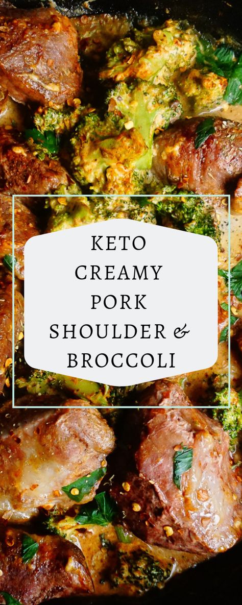 Easy Keto Pork Shoulder and Broccoli, one pan dinner idea, full of flavor and extra creamy with a kick! Mothers Day Recipes, Carb Quick, Pork Dinners, Keto Pork, Broccoli Dishes, Pork Shoulder Recipes, Keto Breakfasts, Low Carb Pork, Mothers Day Dinner