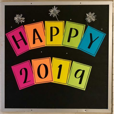 Happy New Year School Decoration, New Year School Decoration, Happy New Year Chart For School, New Years Bulletin Board Ideas Preschool, Happy New Year Bulletin Boards, New Years Bulletin Board Ideas, New Year Bulletin Boards, New Year Bulletin Board, Daycare Bulletin Boards