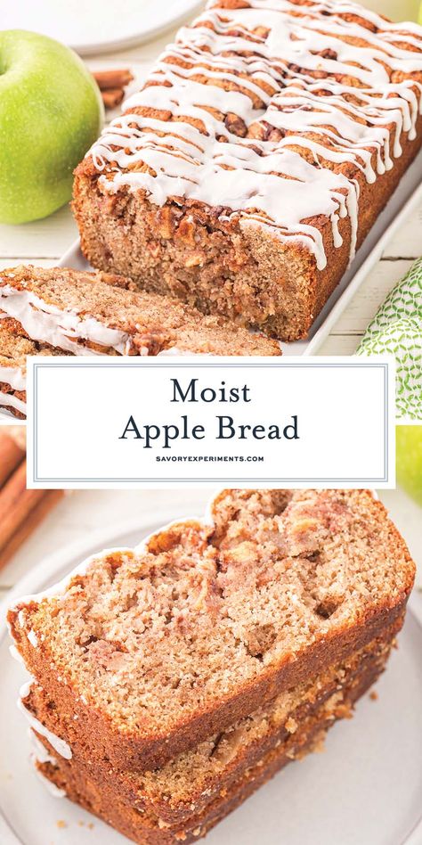 This EASY Apple Bread recipe combines sweet apples with brown sugar and warm spices to create the most decadent and moist quick bread! Apple Bread Recipe Moist, Apple Nachos Recipe, Apple Banana Bread, Apple Pie Bread, Savory Bread Recipe, Apple Bread Recipe, Caramel Apples Easy, Sweet Apples, Sugar Bread