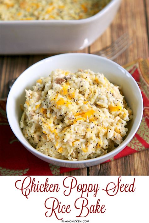 Cream Chicken Soup, Easy Weeknight Casseroles, Poppyseed Chicken, Plain Chicken Recipe, Poppy Seed Chicken Casserole, Weeknight Casseroles, Chicken Cheddar, Poppy Seed Chicken, Rice Bake