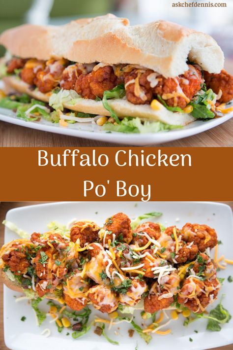 Restaurant Sandwich Ideas, Chicken Poboy, Buffalo Chicken Sandwich Recipes, Poorboy Sandwich, Food Truck Menu Ideas Simple, Chicken Po Boy Sandwich, Fish Po Boy Sandwich Recipe, Restaurant Sandwiches, Po Boy Sandwich Recipe