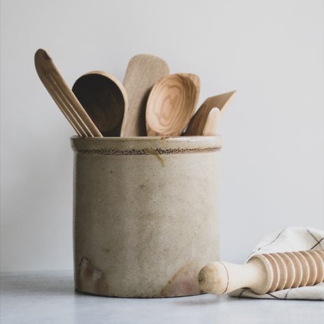 These beautiful antique stoneware crocks will make the perfect rustic farmhouse accent. Primitive crocks make great utensil holders in the kitchen or use them as a vase or planter. The rich earthy tones make them the perfect timeless neutral. Farmhouse Kitchen Utensil Holder, Wabi Sabi Kitchen, Antique Stoneware Crocks, Utensil Holders, Farmhouse Pottery, Stoneware Crocks, Modern Farmhouse Kitchen, Antique Stoneware, Handmade Stocking