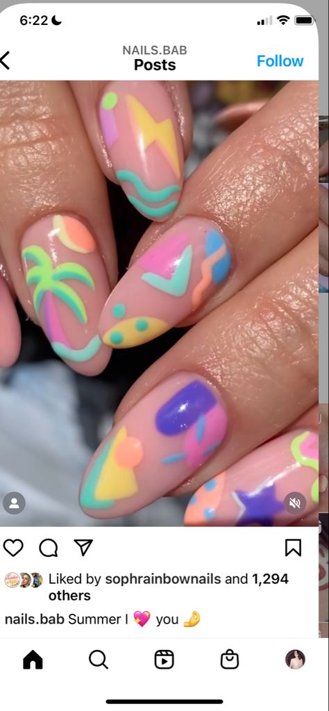 Retro Nails 80s, Miami Vice Nails, 80s Nails 1980s, 80’s Nails, 80s Nail Designs, 80s Nails, Nail Collection, Tropical Nails, Unicorn Nails