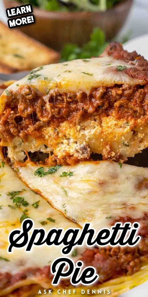 This spaghetti pie is the perfect dish to add to your meal planning dinner rotation. This delicious and easy-to-make casserole is sure to be a hit with your entire family. Made with pasta, cheese, and hearty meat sauce in one easy-to-serve dish, spaghetti pie is the perfect weeknight meal! Try it today. Spaghetti Pie Recipe Easy, Spaghetti Pie Recipe, Spaghetti Pie Recipes, Copycat Food, Amazing Pasta, Pasta Cheese, Spaghetti Pie, New Recipes For Dinner, Delicious Family Dinners