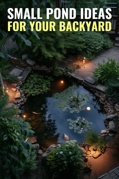 Small Pond In Garden, Small Backyard Pond Ideas Diy, Round Pond Ideas, Koi Pond Landscaping Ideas, Mini Garden Pond Ideas, Gold Fish Ponds Ideas Backyards, Small Ponds With Waterfall, Small Koi Pond Ideas, Pond Lighting Ideas