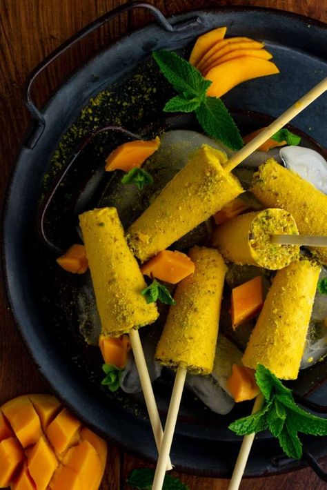 Mango Kulfi Recipe, Mango Kulfi, Mango Popsicles, Easy Lemon Curd, Kulfi Recipe, Mango Cheesecake, Lemon Rice, Mango Chunks, Mango Flavor