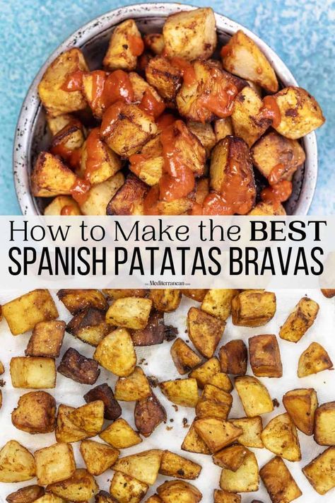 Papas Bravas Recipe, Spanish Side Dishes, Spanish Meals, Crispy Fried Potatoes, Spicy Red Sauce, Spanish Potatoes, Pasta Fagioli Recipe, Tapas Recipes, Meatless Main Dishes