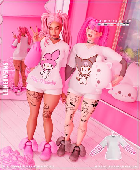 Sims 4 Guide, Hello Kitty Sweater, Sanrio Clothes, Kitty Sweater, Sims 4 Black Hair, The Sims 4 Skin, Sims 4 Anime, The Sims 4 Pc, Kitty Clothes