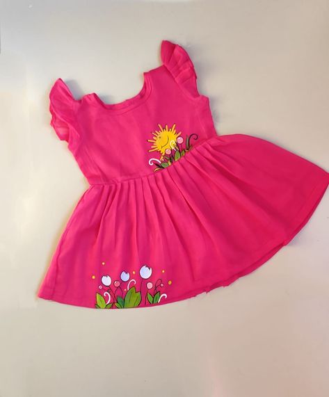 Hand Painted Baby Frock, Posh Dresses, Kids Frock, Summer Embroidery, Kids Ethnic Wear, Diy Tutu, Painted Clothing, Dress Painting