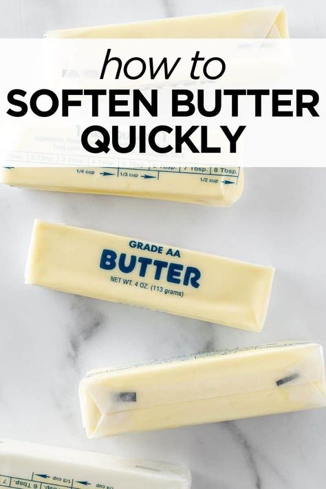 Learn how to soften butter fast! When you forget to set out butter out ahead of time, try these few methods to quickly soften butter to achieve the ideal consistency for recipes that require room temperature butter. #softenbutter #roomtemperaturebutter #butter Soften Butter Quickly, Room Temperature Butter, Cream Cheese Frosting Cake, Cookie Crisp, Brunch Bread, Homemade Chocolate Chips, Homemade Chocolate Chip Cookies, Chocolate Chip Cookie Cake, Recipes Appetizers And Snacks