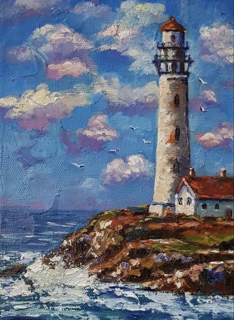 Painting Lighthouse, Coast Painting, Painting Expressionism, Lukisan Lanskap, Impasto Art, Seaside Paintings, Portland Head Light, الفن الرقمي, Painting Texture