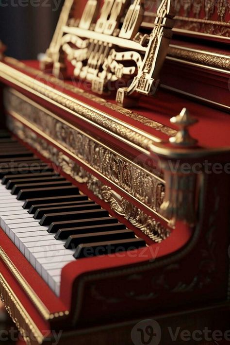 Vintage red classical grand piano Black and white keys Keyboard of antique key music instrument Copy space, Generative AI Harpsichord Aesthetic, Red Piano Aesthetic, Piano Black And White, Aesthetic Piano, Red Piano, Piano Aesthetic, Champagne Room, Antique Piano, Music Instrument